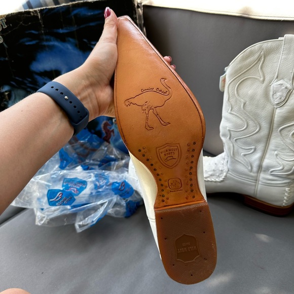 wild west boots leather 10 1/2 genuine ostrich new white cowboy - Picture 5 of 14